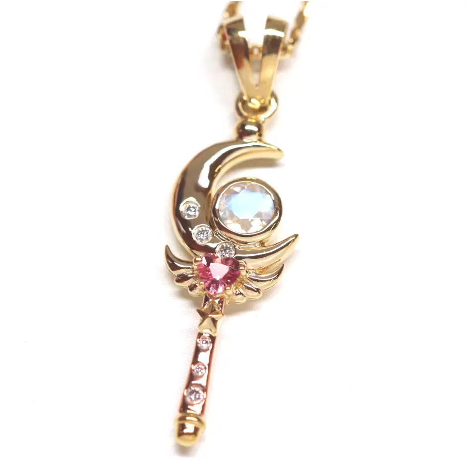 women wedding necklaces -14KT Moon Crystal Pendant