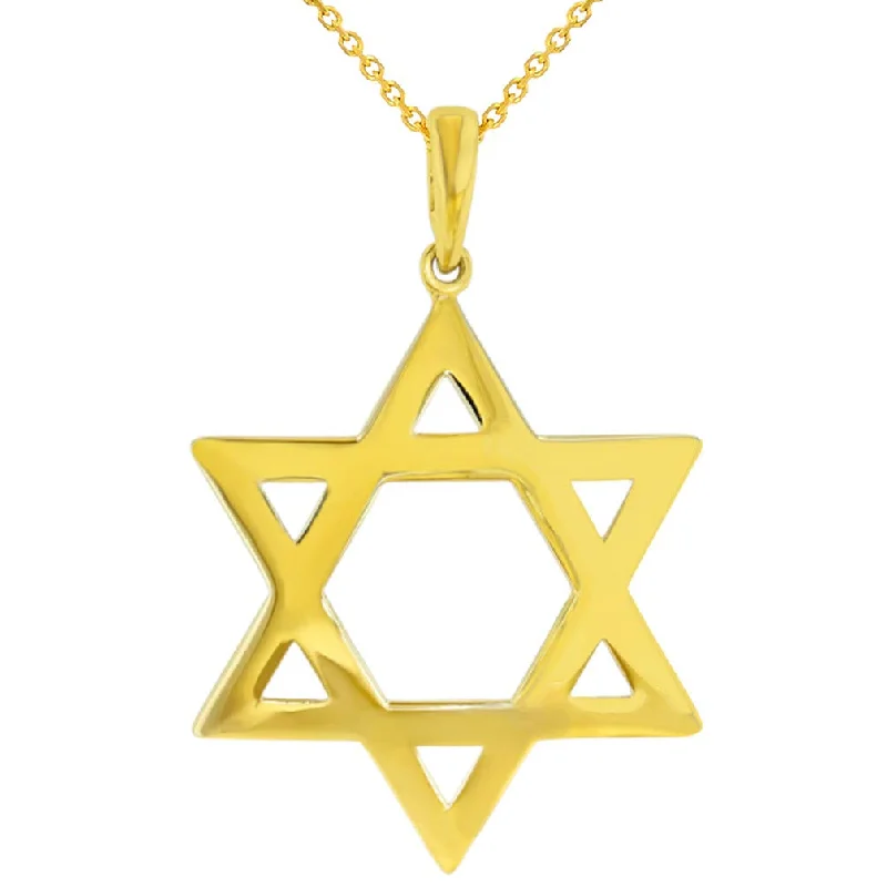 women wedding necklaces -Polished 14K Yellow Gold Large Star of David Pendant Necklace