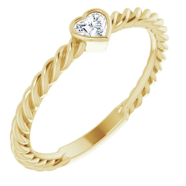 women custom rings for women -14K Yellow 1/6 CT Diamond Bezel-Set Rope Ring