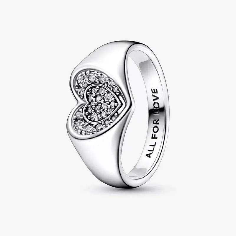 women cushion cut rings -PANDORA : Radiant Heart Pavé Signet Ring