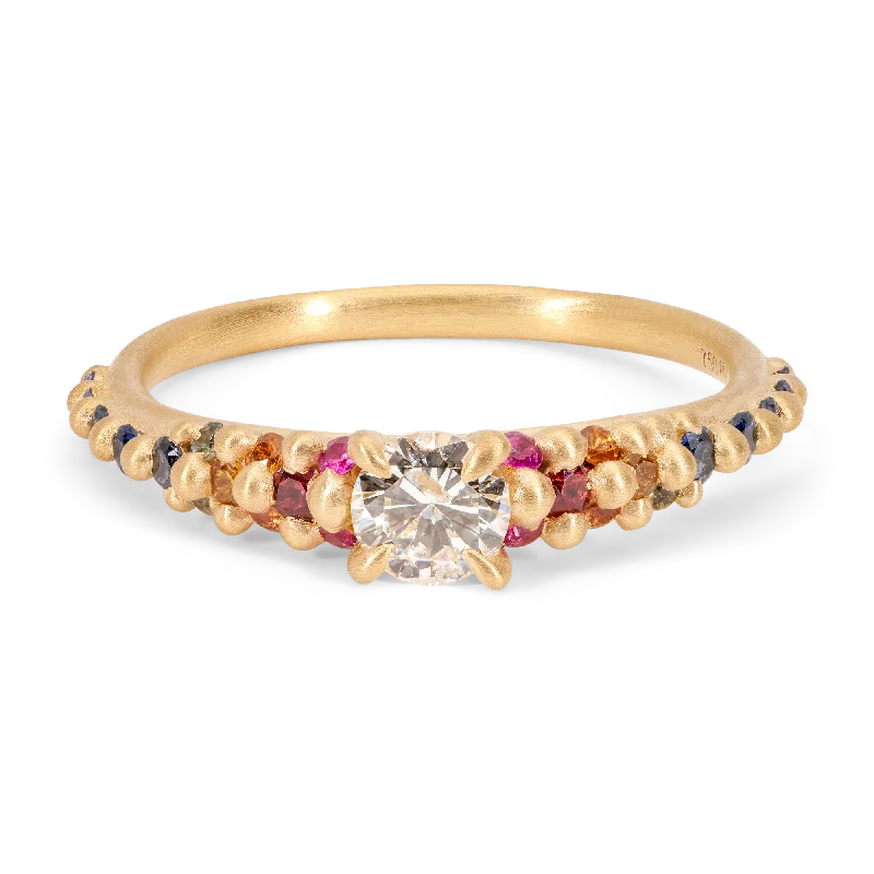 women men’s rings -Rainbow Star Bright Central Petal Ring - Size 7 - 11416