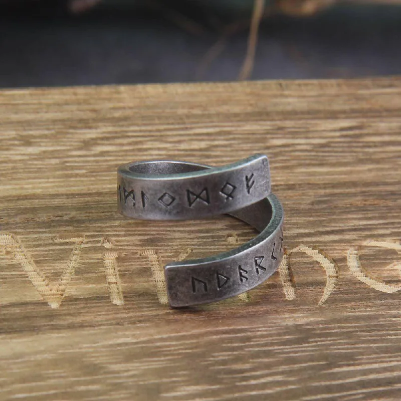 women handmade rings -Simple Runic Band Ring - Stainless Steel