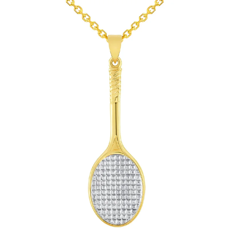 women lock necklaces -Solid 14k Yellow Gold Classic Tennis Racket Sports Pendant Necklace