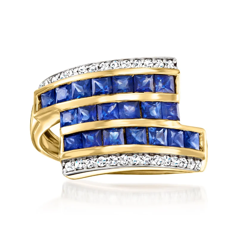 women vintage gold engagement rings -Ross-Simons Sapphire and . Diamond Bypass Ring in 14kt Yellow Gold