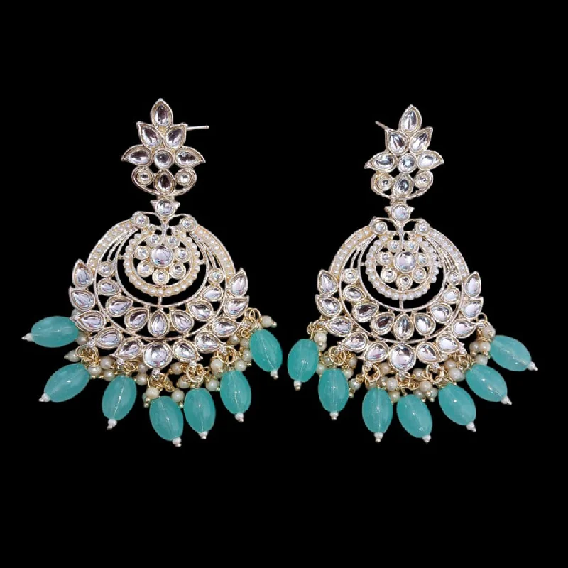 women cute stud earrings -SNERA Gold Plated Kundan Stone And Beads Dangler Earrings