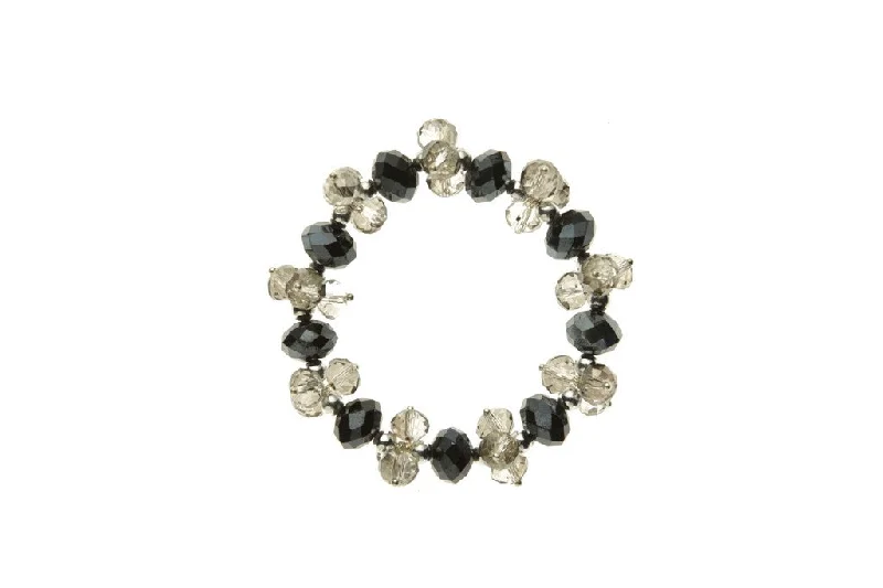 women vintage-style bangles -Clear & Black Metallic Crystal Bracelet