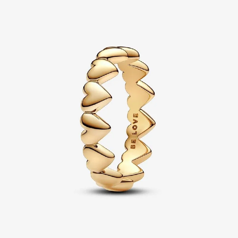 women wide band rings -PANDORA : Row of Hearts Ring- Gold