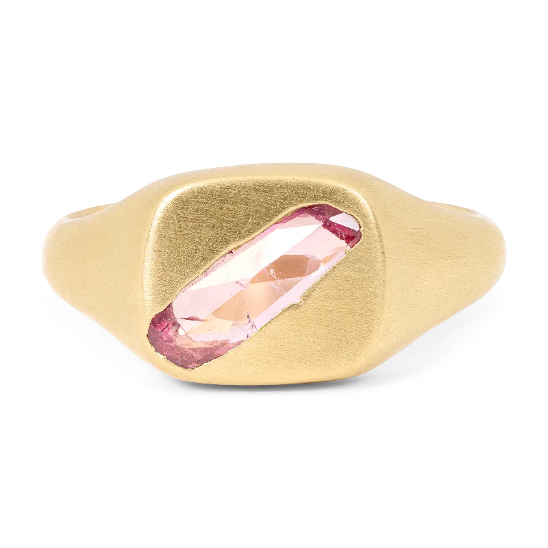 women gold-plated rings -Pink Peek-a-Boo Signet Ring - Size 5 - 11866