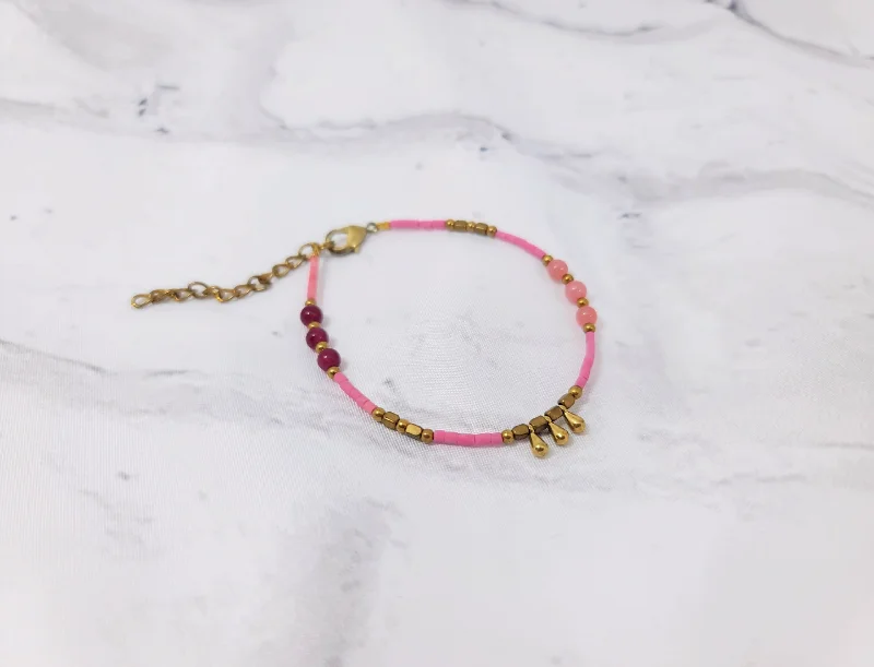 women braided bracelets -Pink & Gold Droplet Bracelet