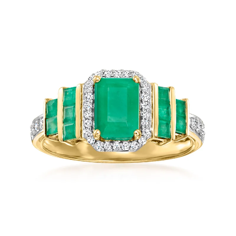 women custom wedding rings -Ross-Simons Emerald and . Diamond Ring in 14kt Yellow Gold