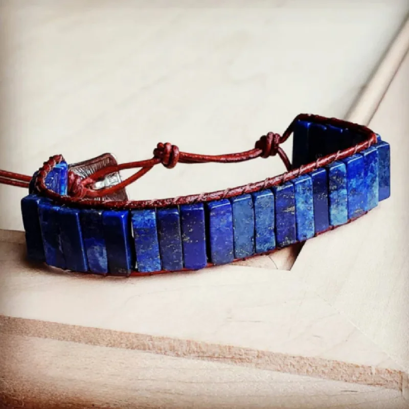 women minimalist bangles -Stacked Stone Bracelet-Blue Lapis