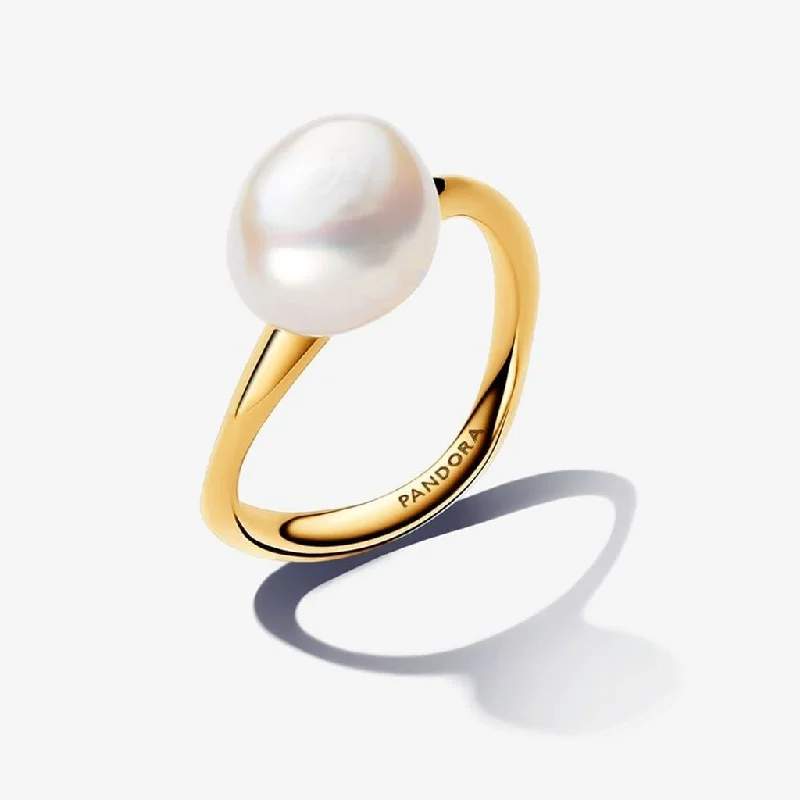 women pearl rings -PANDORA : PANDORA ESSENCE Baroque Pearl Stacking Ring Set in Gold