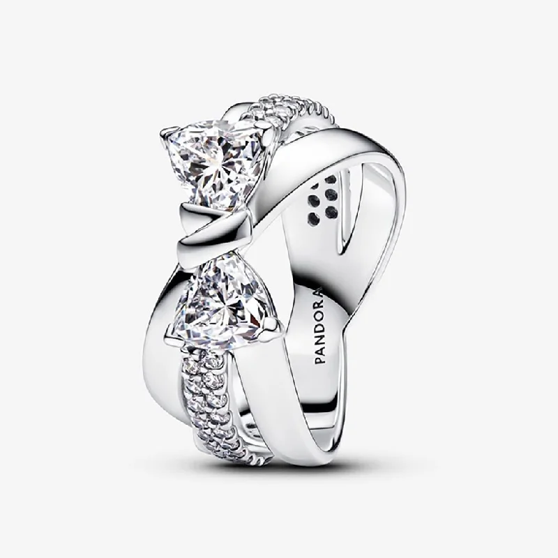 women wide wedding rings -PANDORA : Sparkling Bow Crossover Ring