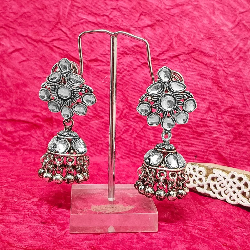 women drop diamond earrings -Bhavi Jewels Oxidised Plated Crystal Stone Jhumki Earrings