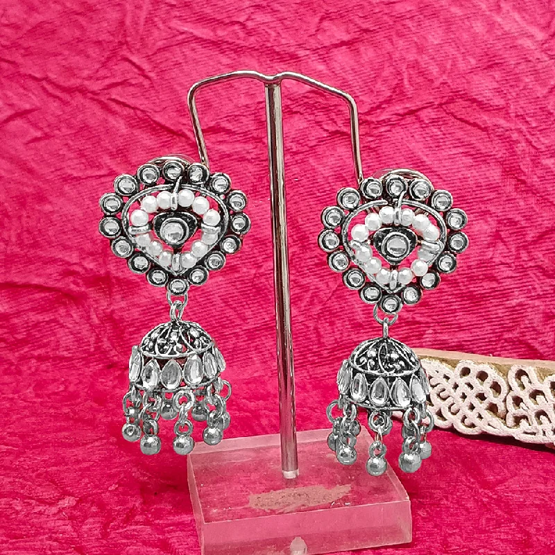 women mismatched earrings -Bhavi Jewels Oxidised Plated Jhumki Earrings