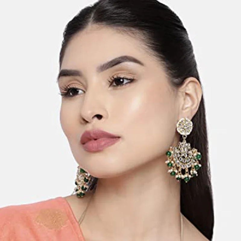 women luxury drop earrings -Etnico 18K Gold Plated Matt Finish Chandbali Earrings Handcrafted Kundan & Pearl (E2911G)