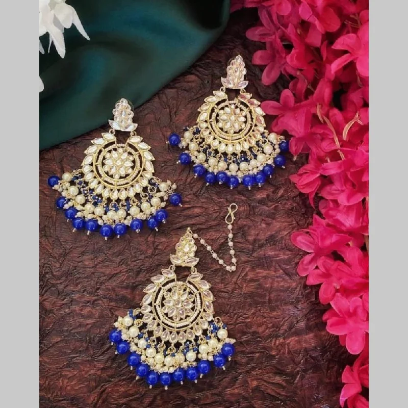 women hoop earrings -SNERA Gold Plated Kundan Stone And Beads Dangler Earrings With Maangtikka