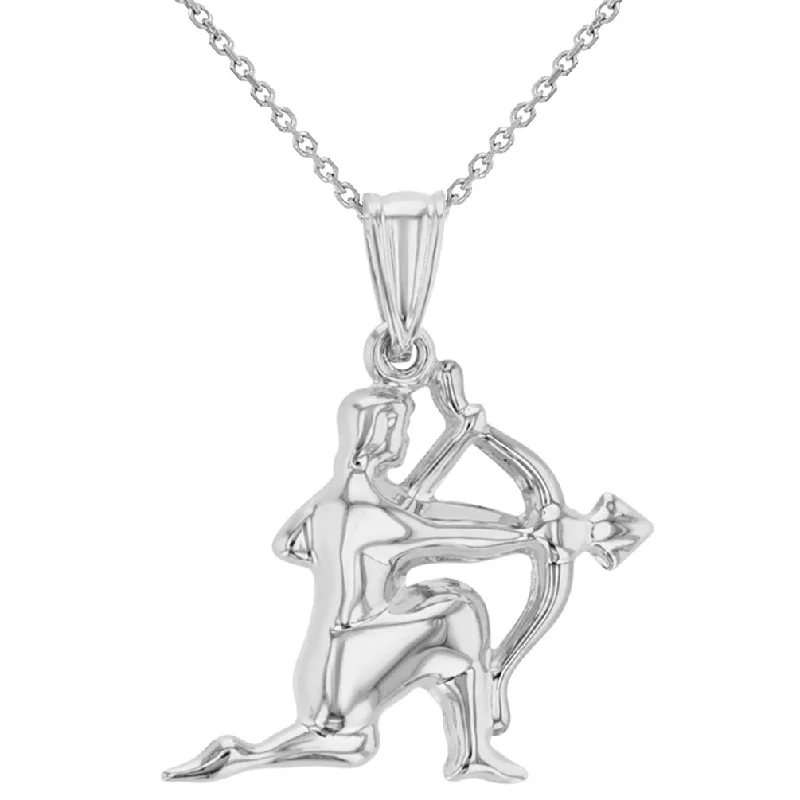 women delicate necklaces -High Polish 14k White Gold 3D Sagittarius Zodiac Sign Charm Archer Shooting Arrow Pendant Necklace