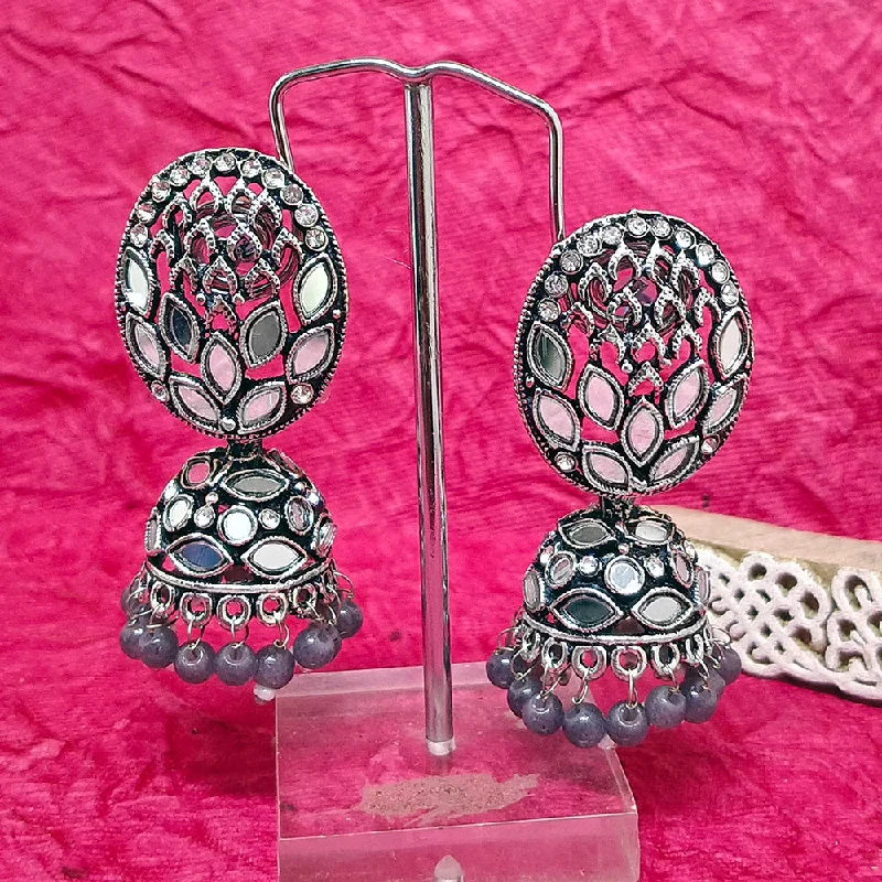 women stacked earrings -Bhavi Jewels Oxidised Plated Mirror Work Jhumki Earrings