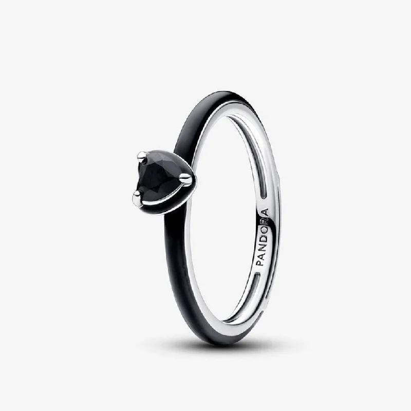 women birthstone engagement rings -PANDORA : ME Black Chakra Heart Ring - Sterling Silver