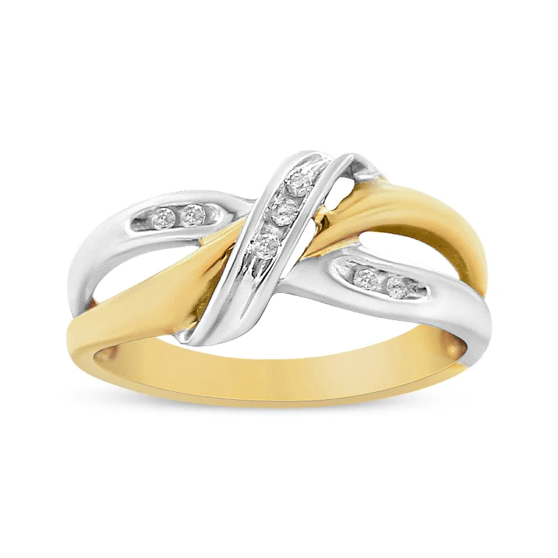 women rose gold engagement rings -10K Yellow and White Gold 1/20 Cttw Round-Cut Diamond Bypass Ring