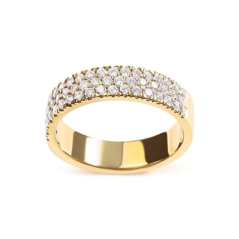 women gold engagement rings -14K Yellow Gold Pave Set 3/4 cttw Multi Row Diamond Band Ring