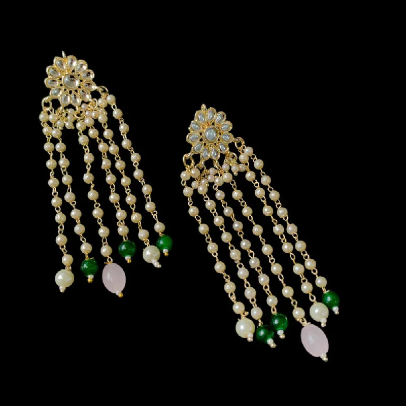 women delicate earrings -SNERA Gold Plated Kundan Stone And Pearl Dangler Earrings