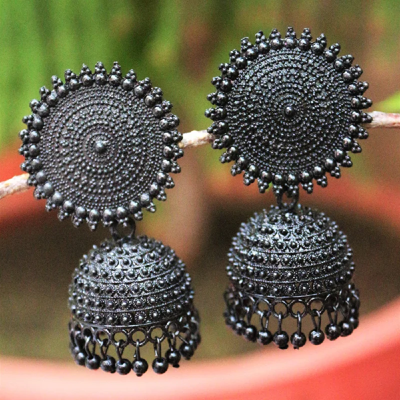 women art deco earrings -H K Fashion  Black Plated Jhumki Earrings