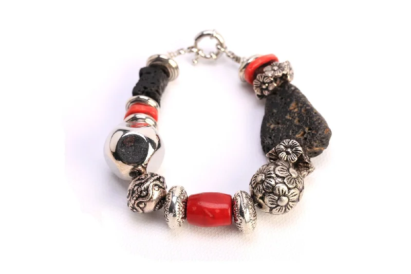 women bracelet bangles sets -Red & Black Flower Bracelet