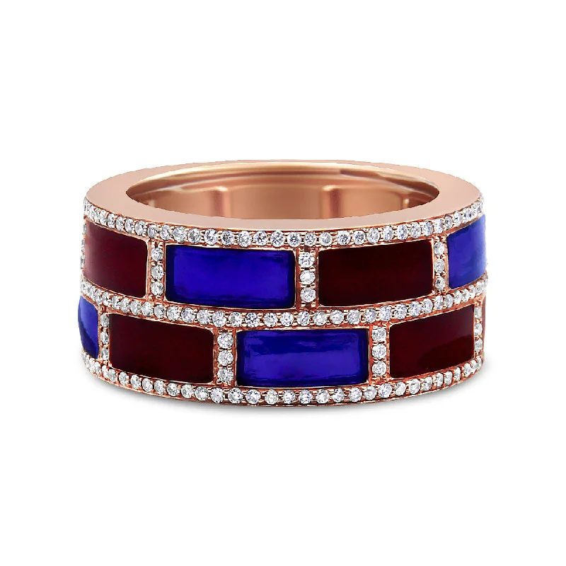 women affordable engagement rings -18K Rose Gold Alternating Red and Blue Enamel and 1/2 Cttw Diamond Studded Band Ring