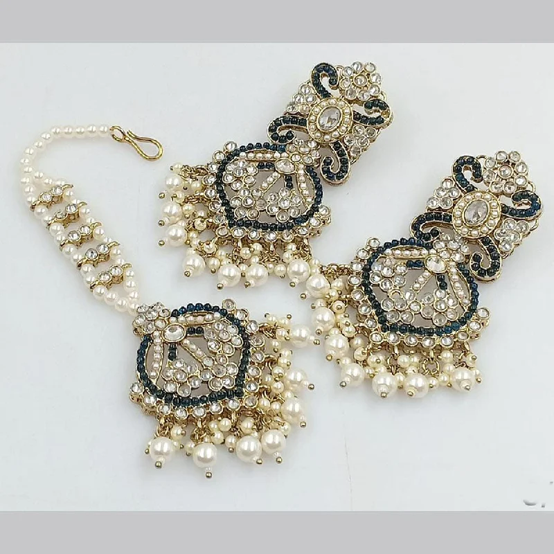 women crystal earrings -Anjali Jewellery Gold Plated Crystal Stone And Pearls Dangler Earrings With Maangtikka