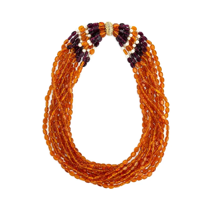 women vintage-style necklaces -Amber & Amethyst Multi-Strand Necklace