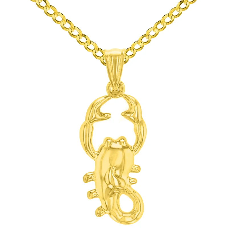 women engraved gold necklaces -High Polish 14k Yellow Gold 3D Scorpio Zodiac Sign Scorpion Animal Pendant Cuban Curb Chain Necklace