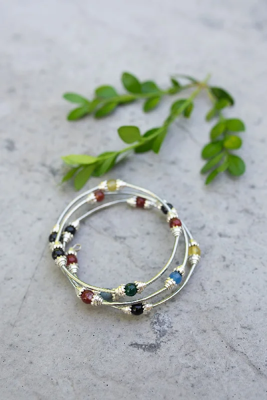 women birthstone bangles -Multi Color Bead Wire Bracelet