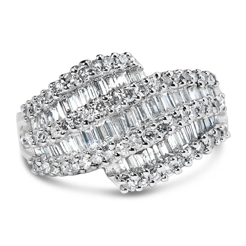 women art deco engagement rings -14K White Gold Diamond Cocktail Ring Band