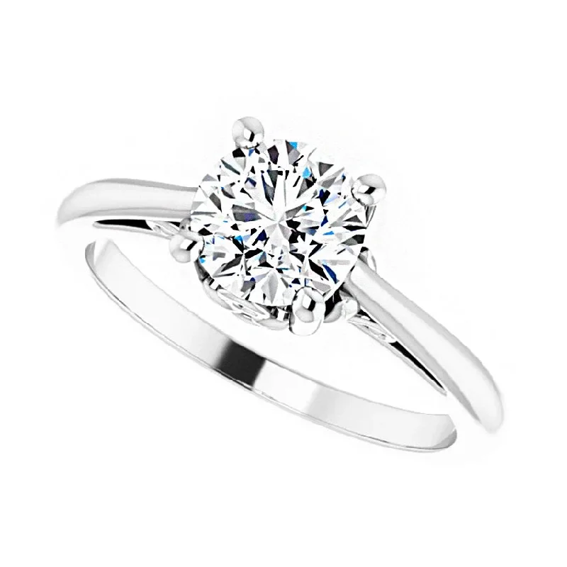 women ring sets -14K White Gold 6.5 mm Round Solitaire Engagement Ring