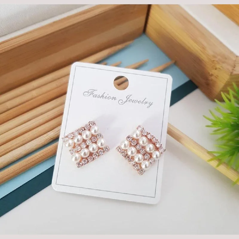 women trendy earrings -Aamrapali Rose  Gold Plated Pearl And Austrian Stone Dangler Earrings