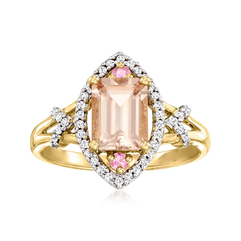 women two-tone engagement rings -Ross-Simons Morganite and . Diamond Ring With Pink Sapphire Accents in 14kt Yellow Gold