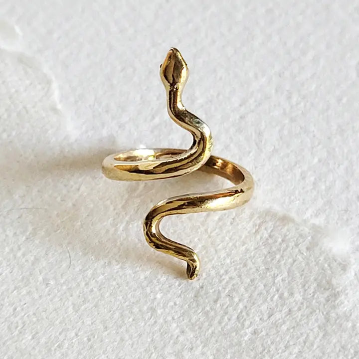 women romantic rings -Brass Serpent Ring, Adjustable