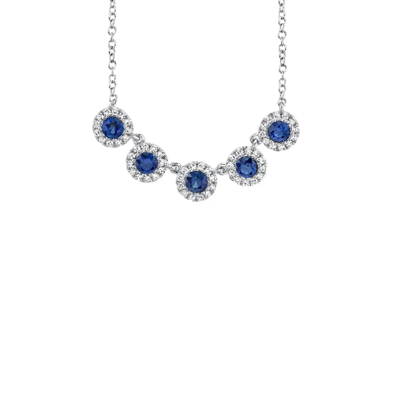 women rope necklaces -Shy Creation Sapphire and Diamond Halos Necklace