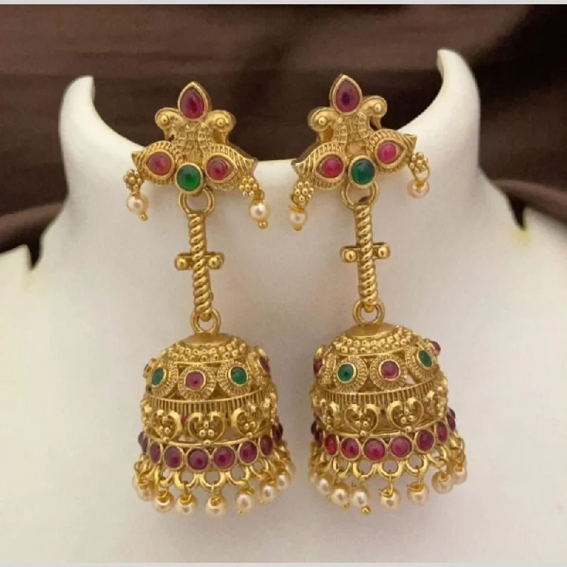 women teardrop earrings -Joyful Jewel Art Matte Gold Plated Pota Stone Jhumki Earrings