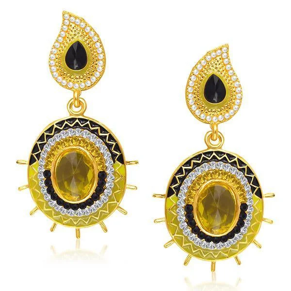 women stud earrings -Kriaa Black Meenakari Austrian Stone Dangler Earrings - 1304606