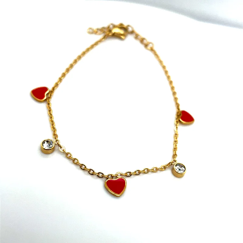 women stackable bracelets -18k Gold Plated and Red Heart Bracelet Ref: BR26240EG