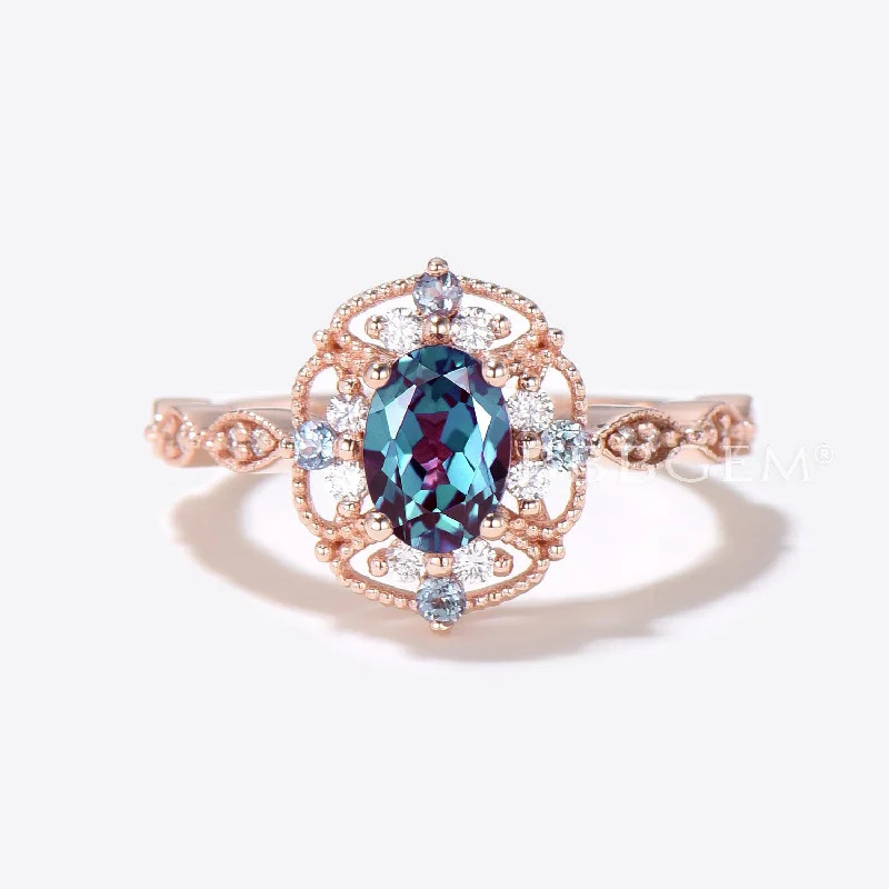 women white sapphire engagement rings -14K/18K Vintage Filigree Alexandrite Engagement Ring