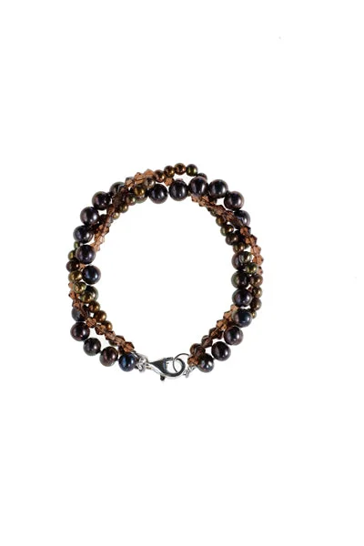 women wire bracelets -Black & Gold Pearl Bracelet