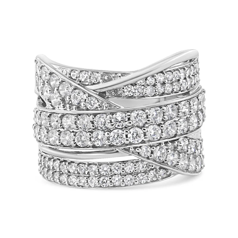 women vintage-inspired engagement rings -.925 Sterling Silver 2.00 Cttw Round-Cut Diamond Overlapping Bypass Band Ring