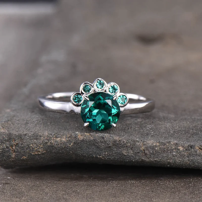 women men’s solitaire engagement rings -Floral Emerald And Dianond Engagement Ring Five Stones