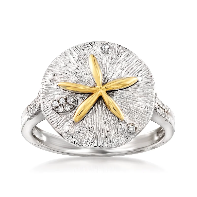 women simple engagement rings -Ross-Simons Sterling Silver and 14kt Yellow Gold Sand Dollar Ring With . Diamonds