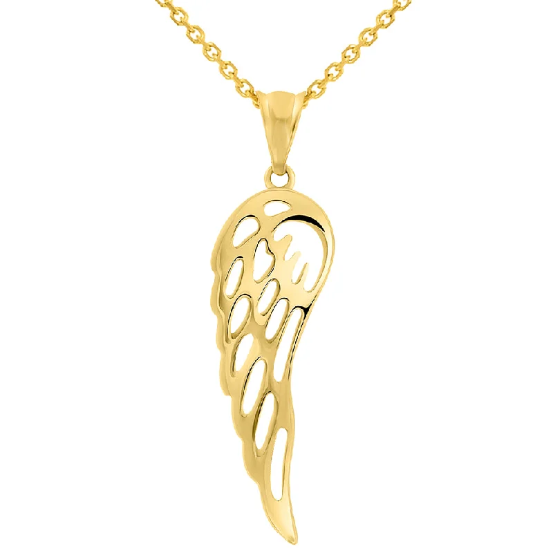 women geometric necklaces -14k Yellow Gold Angel Wing Protection Pendant Necklace Available with Cable Chain