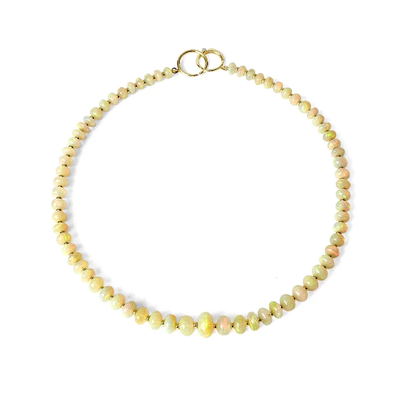 women oversized necklaces -Single Strand Opal Bead Necklace